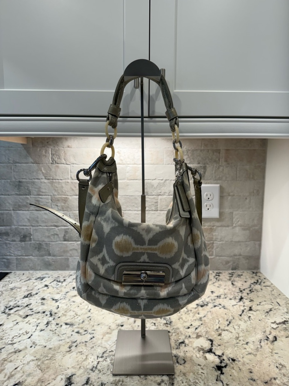 Coach EUC Kristen Gray Shoulder Bag w/Pink & Tan Accents
